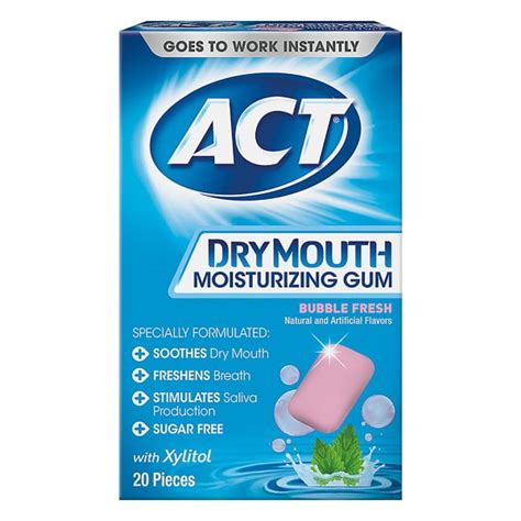 ACT Fluoride Dry Mouth Moisturizing Gum Bubble Fresh