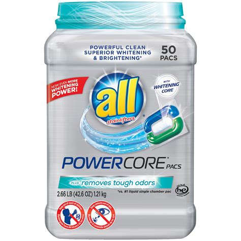 All Laundry Detergent PowerCore Pacs Plus Removes Tough Odors logo