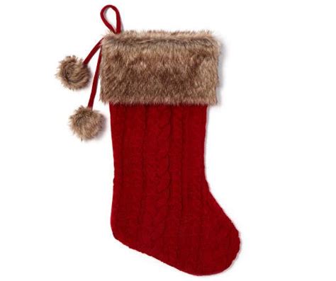 Ashland by Michaels Red Cable Knit Stocking with Fur logo