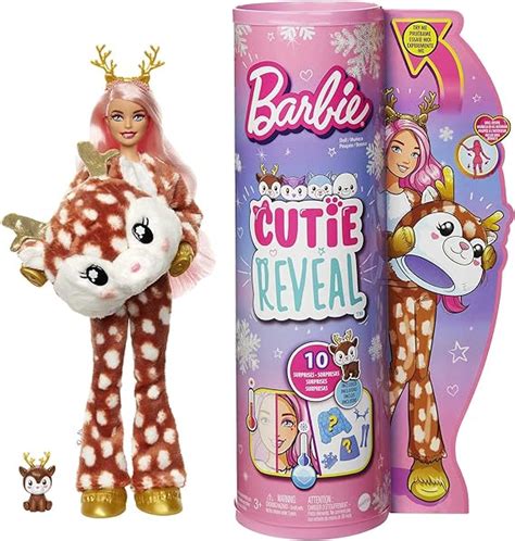 Barbie Cutie Reveal Snowflake Sparkle Deer Plush Costume Doll logo
