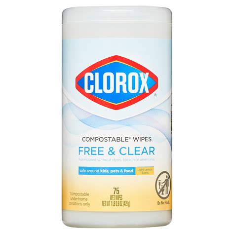 Clorox Free & Clear Light Lemon Scent Compostable Cleaning Wipes