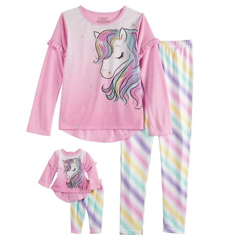 Cuddl Duds Girls 4-12 Unicorn Cat Top & Fleece Fairisle Bottoms Pajama Set With Socks