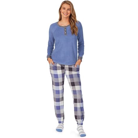 Cuddl Duds Women's Microfleece Pajama Top, Pajama Pants & Socks Set