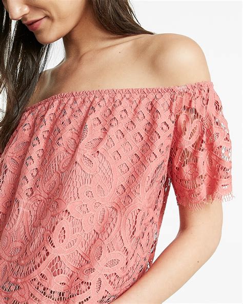 Express Lace Off The Shoulder Tee logo