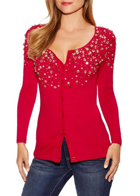 Express Womens Embellished Faux Button Up Cardigan