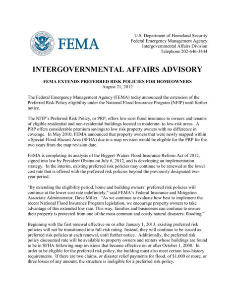 FEMA Preferred Low Risk Policy