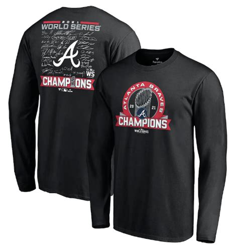 Fanatics, Inc. Atlanta Braves Black 2021 World Series Champions Signature Roster T-Shirt commercials