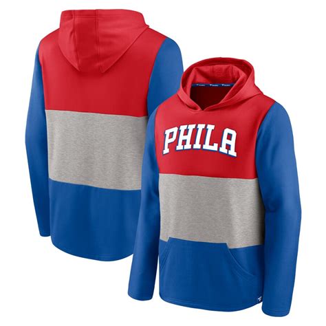 Fanatics.com Philadelphia 76ers Linear Logo Colorblock Tri Blend Pullover Hoodie logo