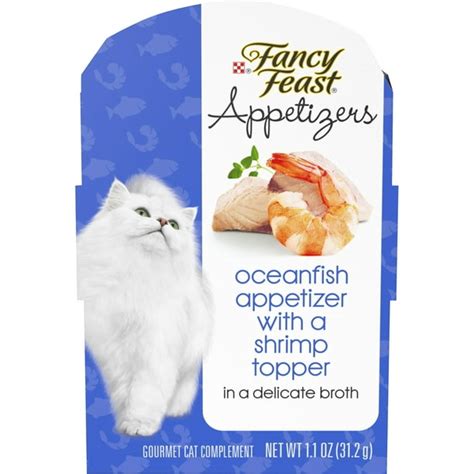 Fancy Feast Oceanfish Appetizer With a Shrimp Topper in a Delicate Broth