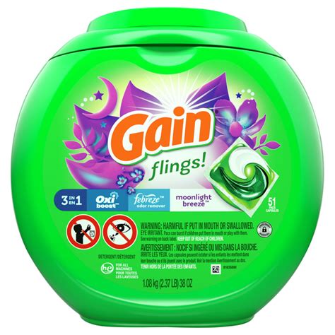 Gain Detergent Flings With Oxi Boost & Febreze Freshness, Moonlight Breeze