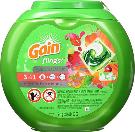 Gain Detergent Flings With Oxi Boost & Febreze Freshness, Tropical Sunrise logo