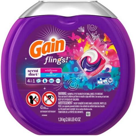 Gain Detergent Flings With Oxi Boost & Febreze Freshness, Wildflower & Waterfall logo