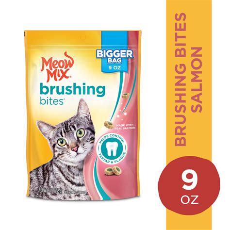 Meow Mix Brushing Bites Dental Treats Made with Real Salmon logo