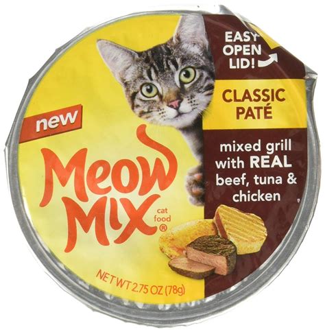 Meow Mix Classic Paté Mixed Grill With Real Beef, Tuna & Chicken logo