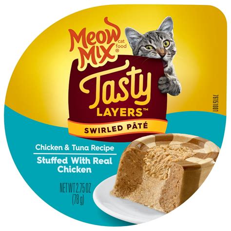 Meow Mix Tasty Layers Swirled Pate Chicken & Tuna Recipe logo
