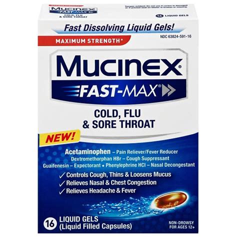 Mucinex Maximum Strength Fast-Max Cold, Flu & Sore Throat Liquid Gels logo