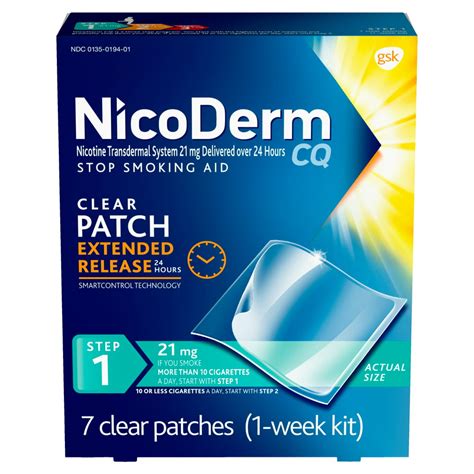 Nicoderm CQ Stop Smoking Aid Clear Patch Extended Release Step 1
