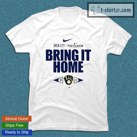 Nike Men's Milwaukee Brewers Grey 2021 Postseason 'Bring It Home' T-Shirt logo