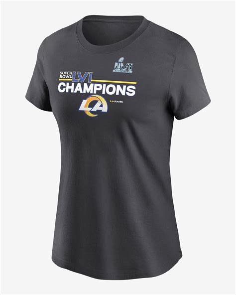 Nike Womens Los Angeles Rams Super Bowl LVI Champions Trophy Collection T-Shirt commercials