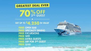 Norwegian Cruise Line TV commercial - Greatest Deal Ever: 70% Off Second Guest