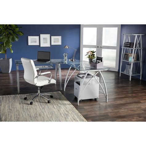 Office Depot & OfficeMax Realspace Vista Glass L-Shaped Desk, Silver commercials