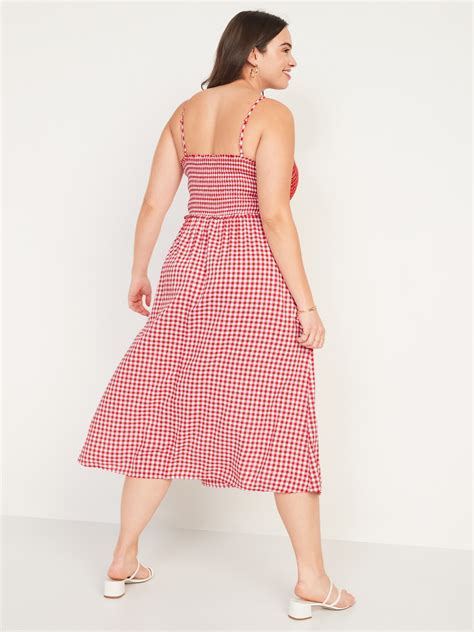 Old Navy Fit & Flare Gingham Embroidered Smocked Midi Cami Dress for Women commercials