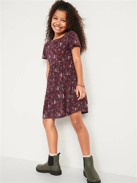 Old Navy Girls Tiered Printed Short Sleeve Dress
