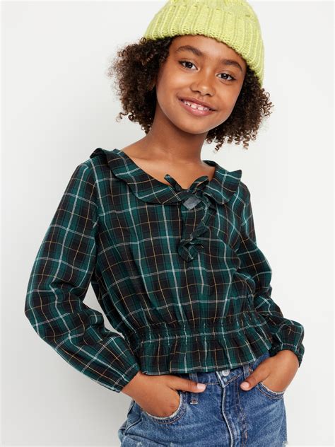 Old Navy Long Sleeve Ruffle Trim Smocked Top for Girls
