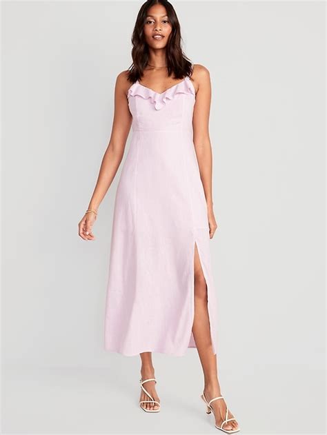 Old Navy Womens Fit & Flare Linen-Blend Ruffle-Trimmed Maxi Cami Dress commercials