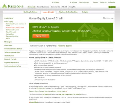 Regions Bank Home Equity Line of Credit commercials