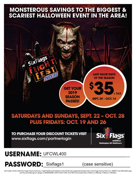 Six Flags Fright Fest Ticket