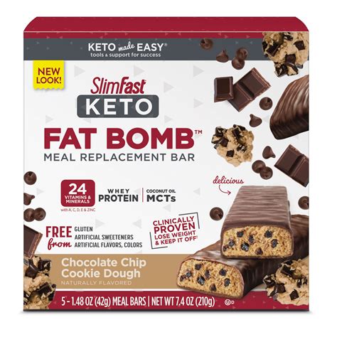 SlimFast Keto Fat Bomb Chocolate Chip Cookie Dough Meal Bar commercials