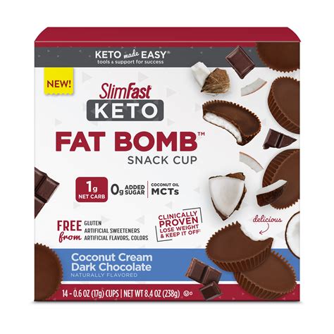 SlimFast Keto Fat Bomb Coconut Cream Dark Chocolate Snack Cup