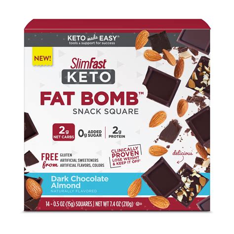 SlimFast Keto Fat Bomb Dark Chocolate Almond Snack Square
