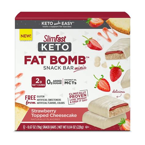 SlimFast Keto Fat Bomb Strawberry Topped Cheesecake Mini Snack Bar