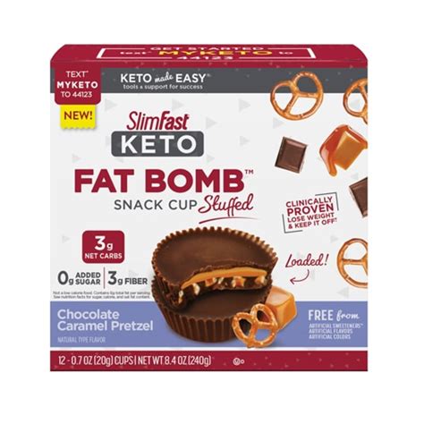 SlimFast Keto Fat Bomb Stuffed Chocolate Caramel Pretzel Snack Cups logo