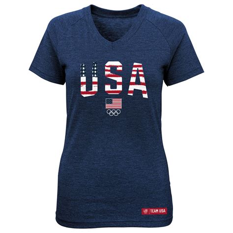 Team USA Women's Navy Flag Wordmark Tri-Blend V-Neck T-Shirt
