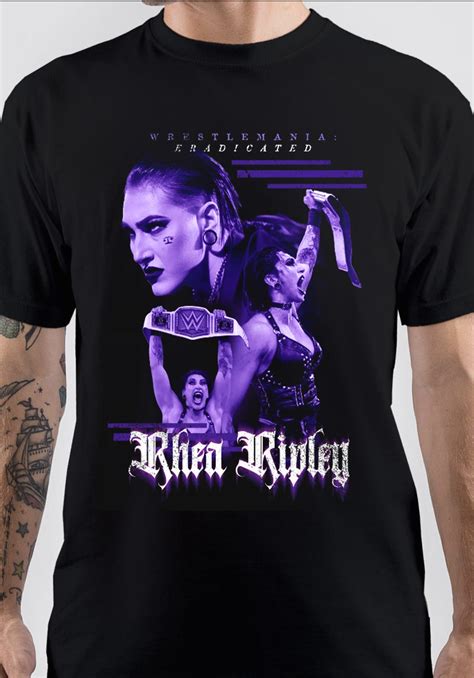 WWE Shop Black Rhea Ripley Mineral Wash T-Shirt logo